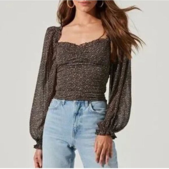 Womens Y2K Boho Milkmaid Cottagecore Romantic Floral Ditsy Sz Medium Top Blouse - Picture 1 of 7